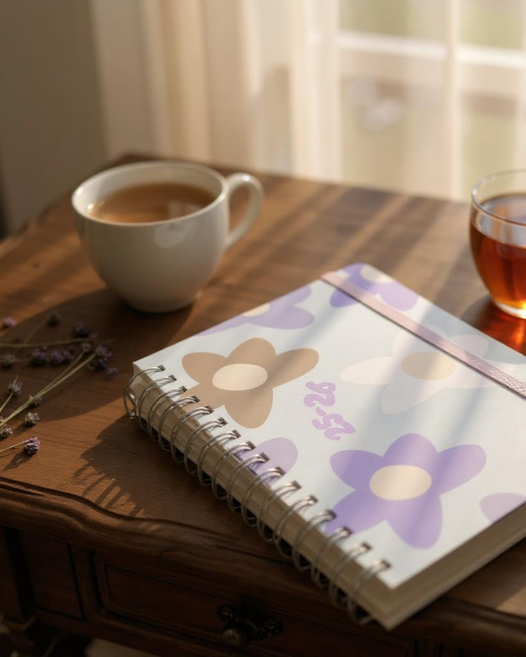 Akademik Ajanda 2025-2026 | A5 Spiralli – Stickerlı – El Yapımı - Çiçekli