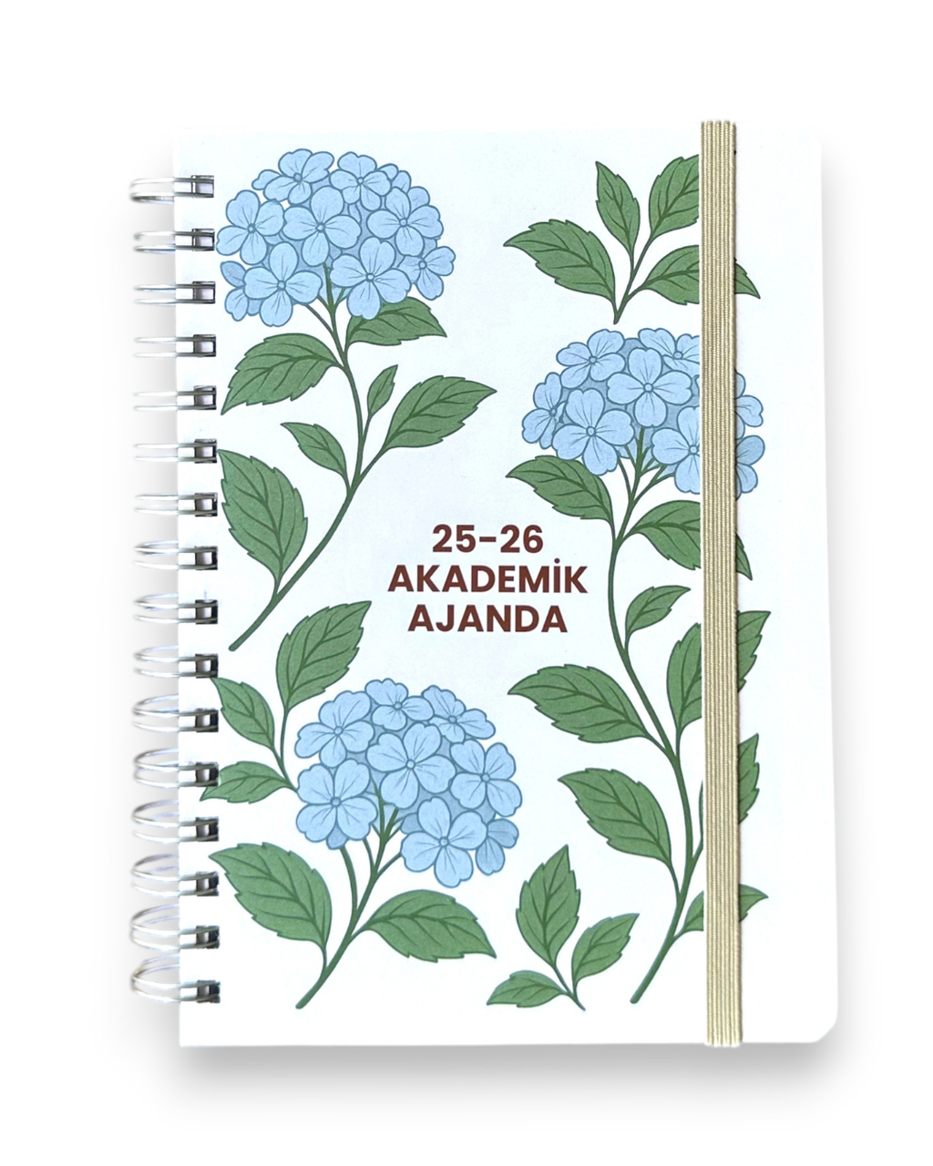 Akademik Ajanda 2025-2026 | A5 Spiralli – Stickerlı – El Yapımı - Mavi Ortanca