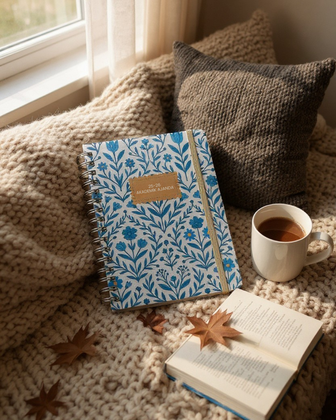 Akademik Ajanda 2025-2026 | A5 Spiralli – Stickerlı – El Yapımı - Mavi Sarmaşık