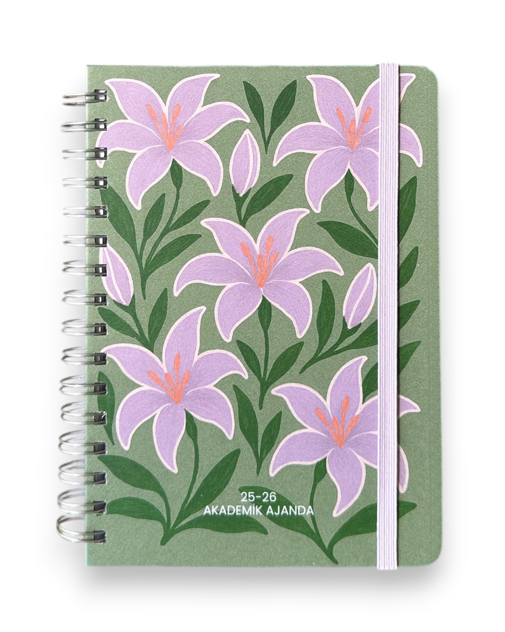 Akademik Ajanda 2025-2026 | A5 Spiralli – Stickerlı – El Yapımı - Mor Zambak