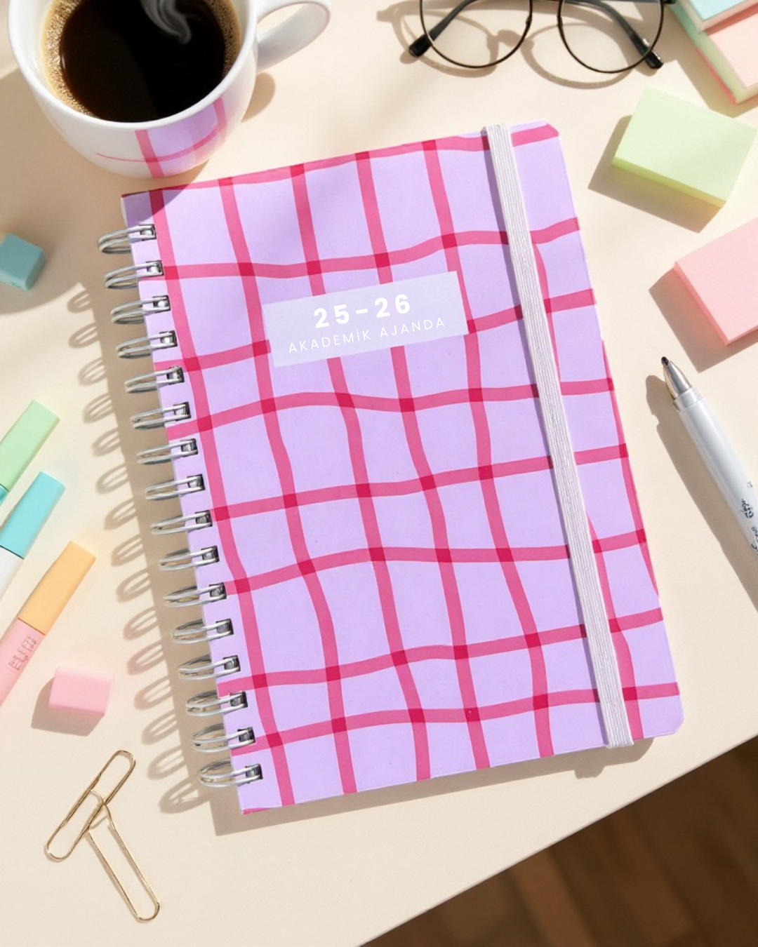 Akademik Ajanda 2025-2026 | A5 Spiralli – Stickerlı – El Yapımı - Pinko