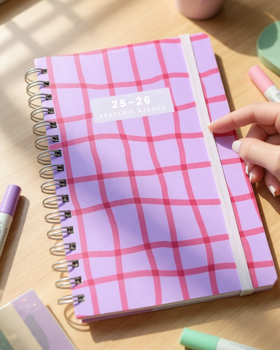 Akademik Ajanda 2025-2026 | A5 Spiralli – Stickerlı – El Yapımı - Pinko