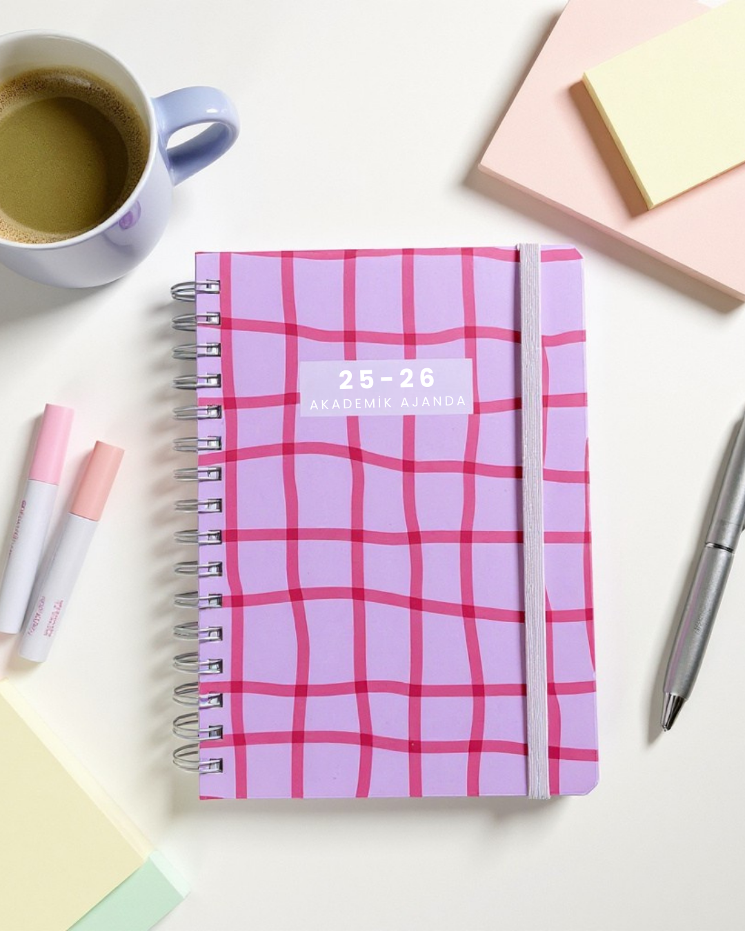 Akademik Ajanda 2025-2026 | A5 Spiralli – Stickerlı – El Yapımı - Pinko