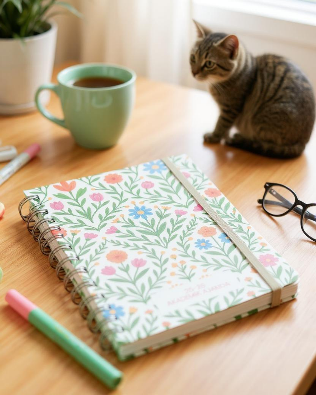 Akademik Ajanda 2025-2026 | A5 Spiralli – Stickerlı – El Yapımı - Yeşil Bahçe