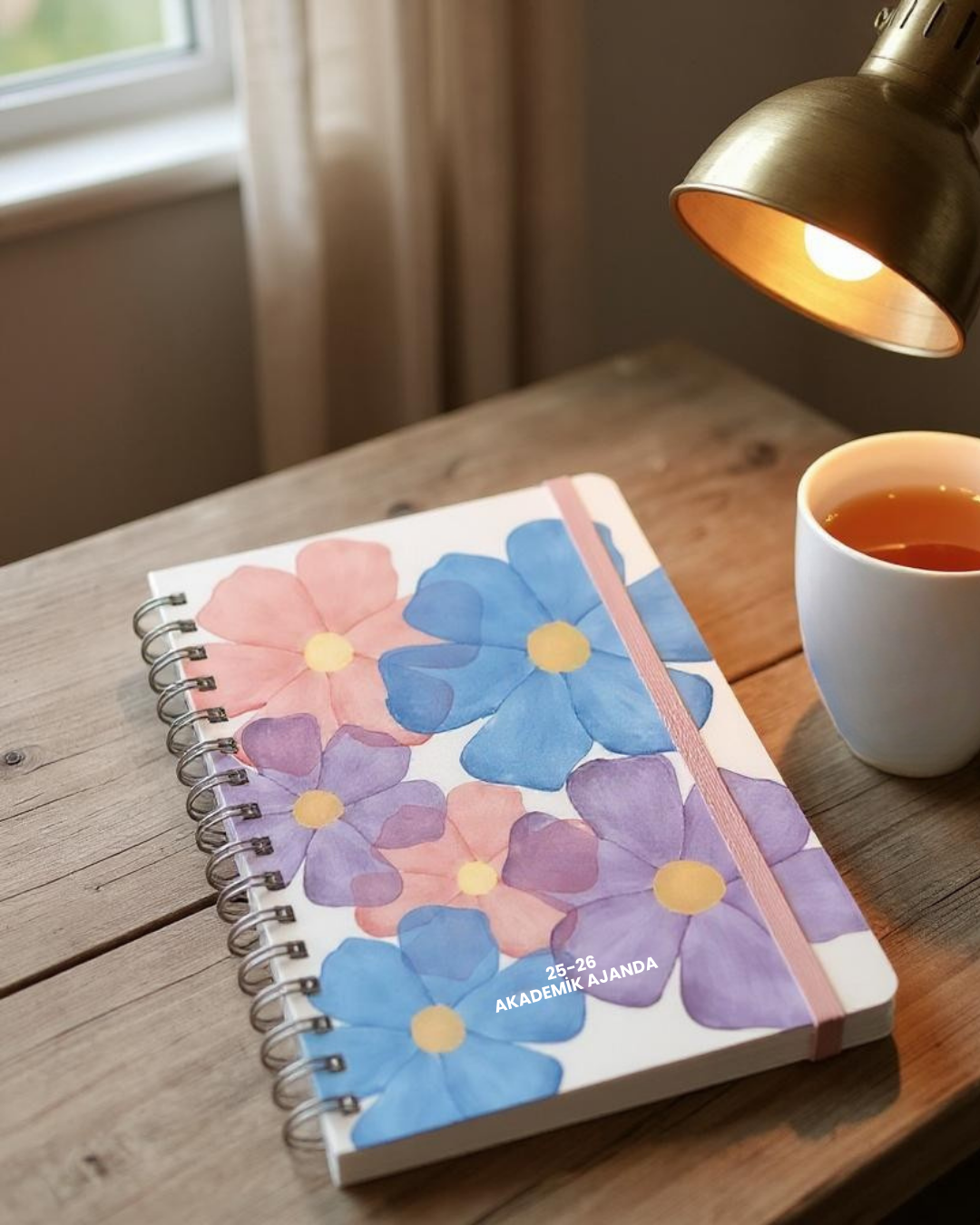 Akademik Ajanda 2025-2026 | A5 Spiralli – Stickerlı – El Yapımı - İri Çiçekli