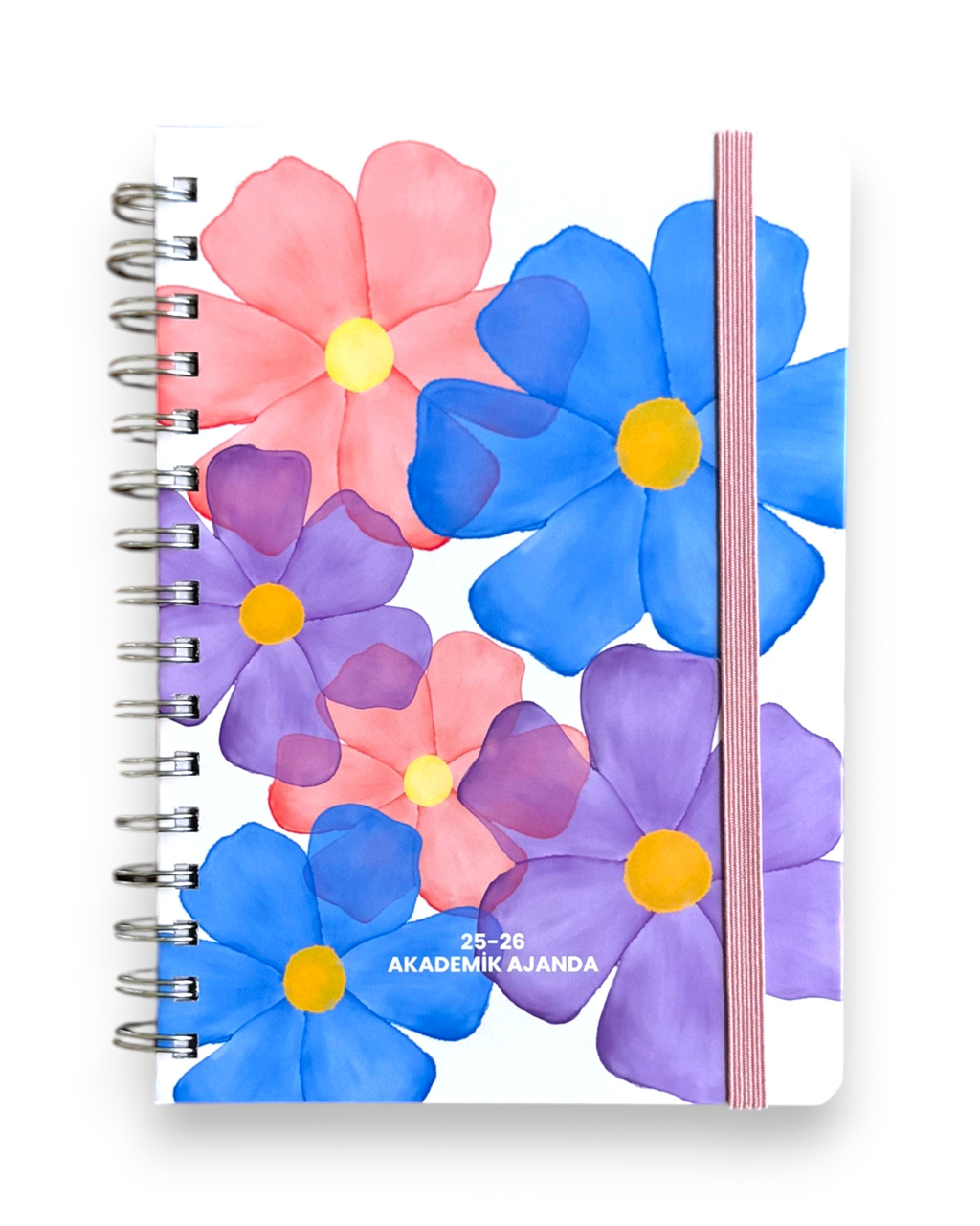 Akademik Ajanda 2025-2026 | A5 Spiralli – Stickerlı – El Yapımı - İri Çiçekli