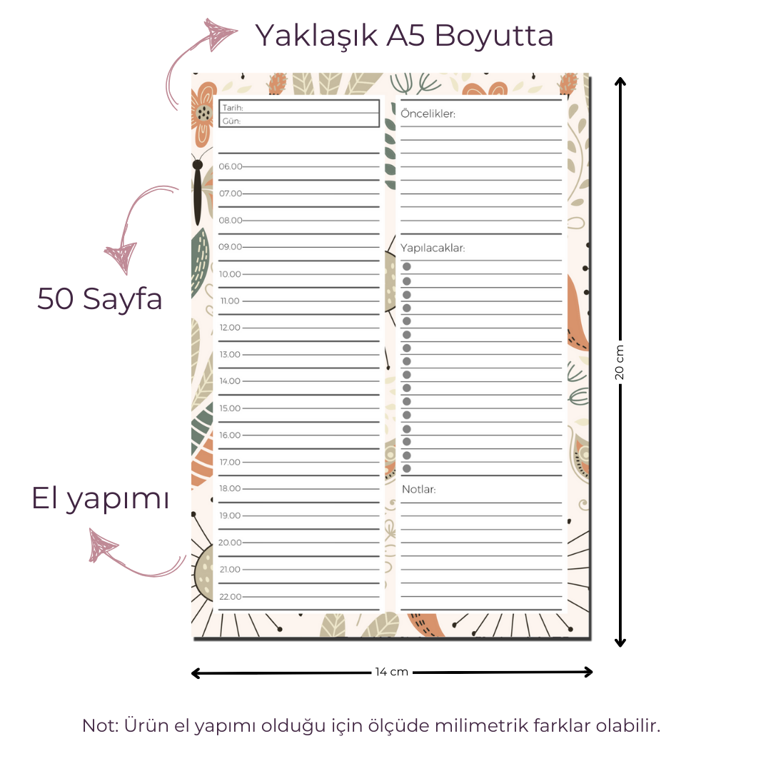 A5 Boyutunda Günlük Planlayıcı - Gününüzü Daha Verimli ve Düzenli Geçirin! - Amy