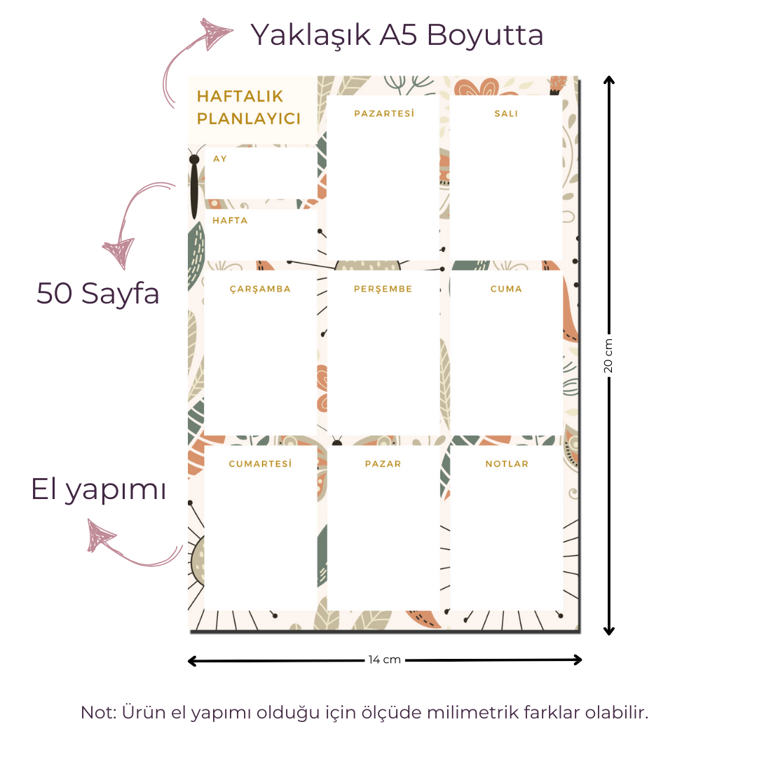 A5 Boyutunda Haftalık Planlayıcı - Organizasyon ve Verimlilik İçin Mükemmel Çözüm! - Amy