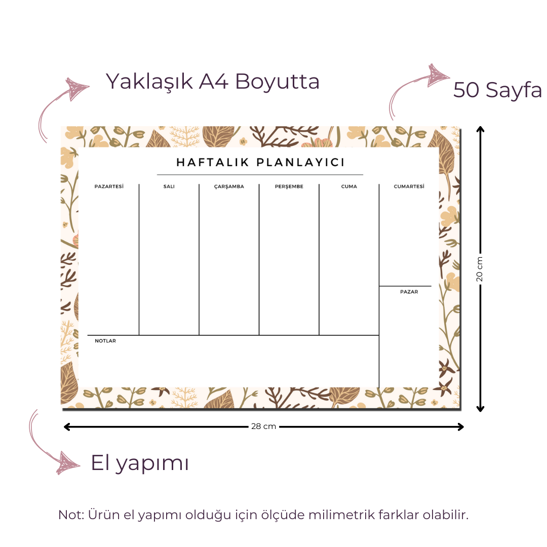 A4 Boyutunda Büyük Haftalık Planlayıcı - Geniş Alanı ile Organizasyonunuzu Kolaylaştırın! - Autumn