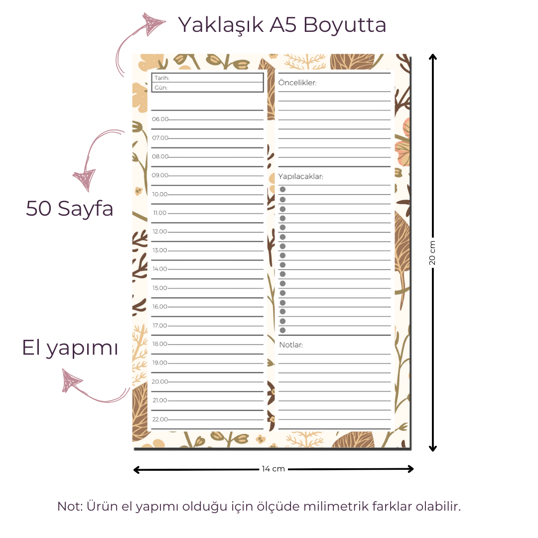 A5 Boyutunda Günlük Planlayıcı - Gününüzü Daha Verimli ve Düzenli Geçirin! - Autumn