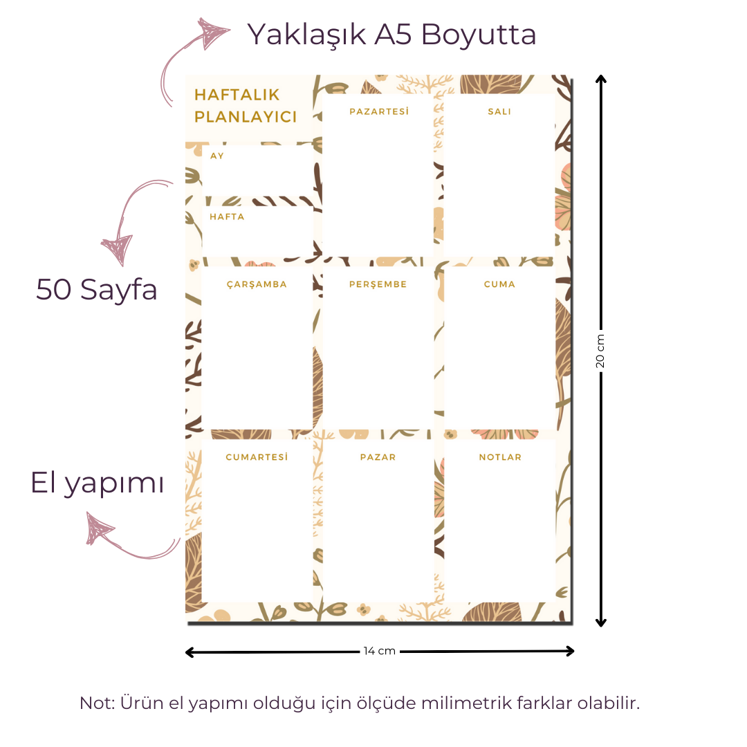 A5 Boyutunda Haftalık Planlayıcı - Organizasyon ve Verimlilik İçin Mükemmel Çözüm! - Autumn