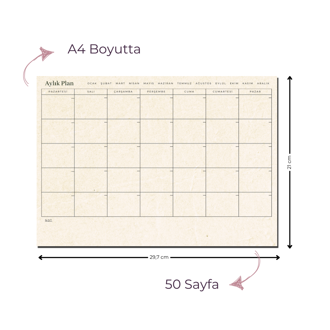 A4 Boyutunda Aylık Planlayıcı Bloknot - Organizasyon ve Verimlilik İçin Mükemmel Çözüm!