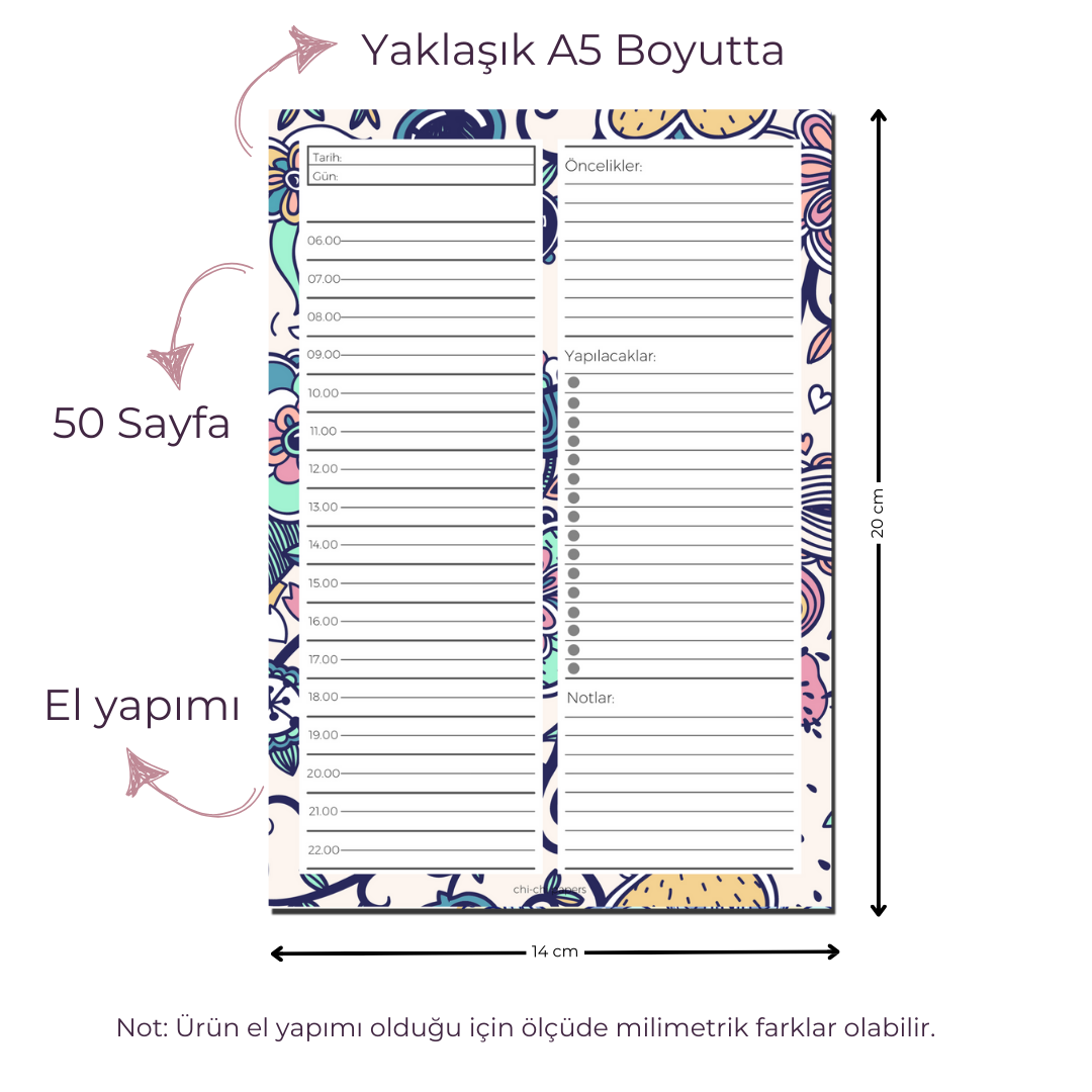 A5 Boyutunda Günlük Planlayıcı - Gününüzü Daha Verimli ve Düzenli Geçirin! - Camelia