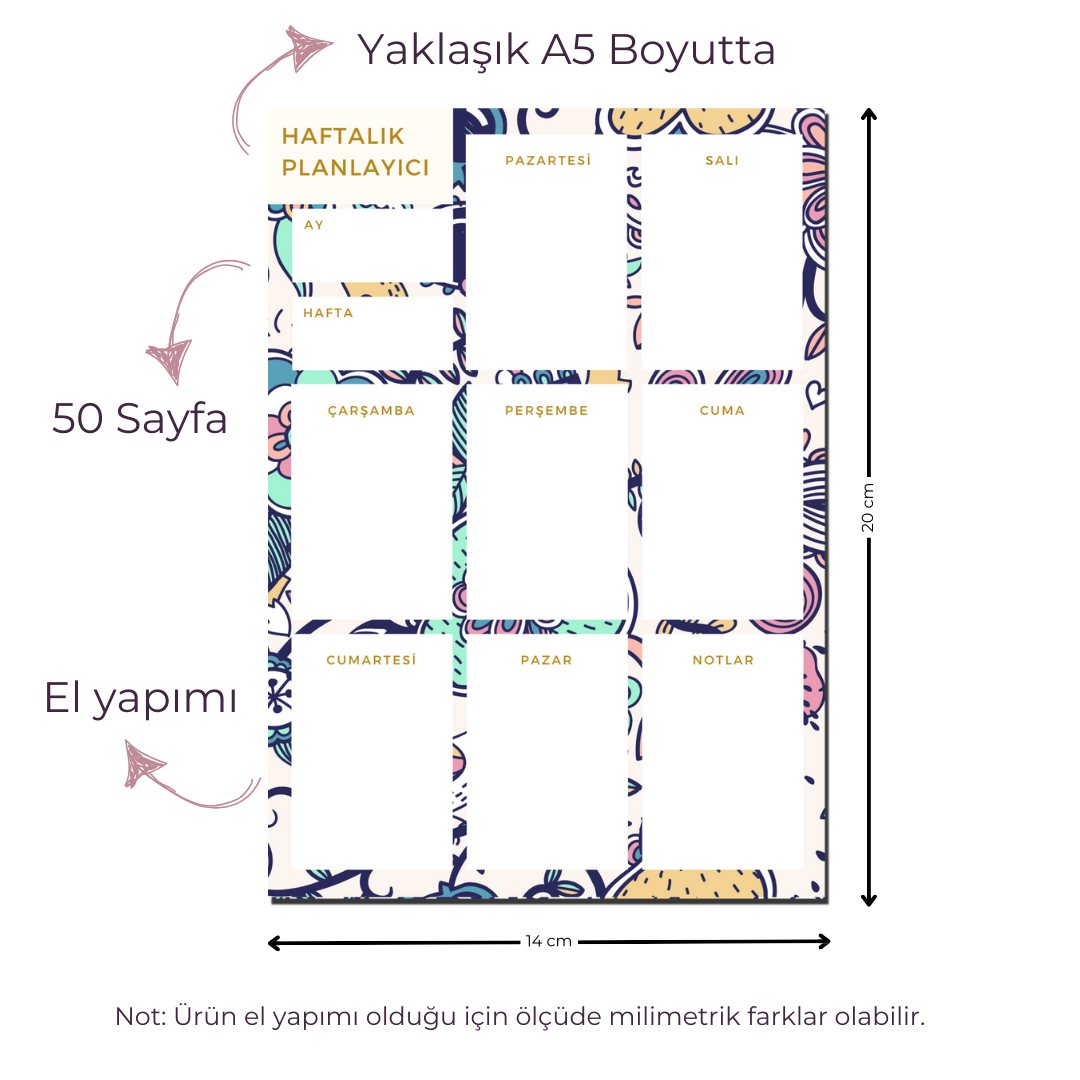 A5 Boyutunda Haftalık Planlayıcı - Organizasyon ve Verimlilik İçin Mükemmel Çözüm! - Camelia