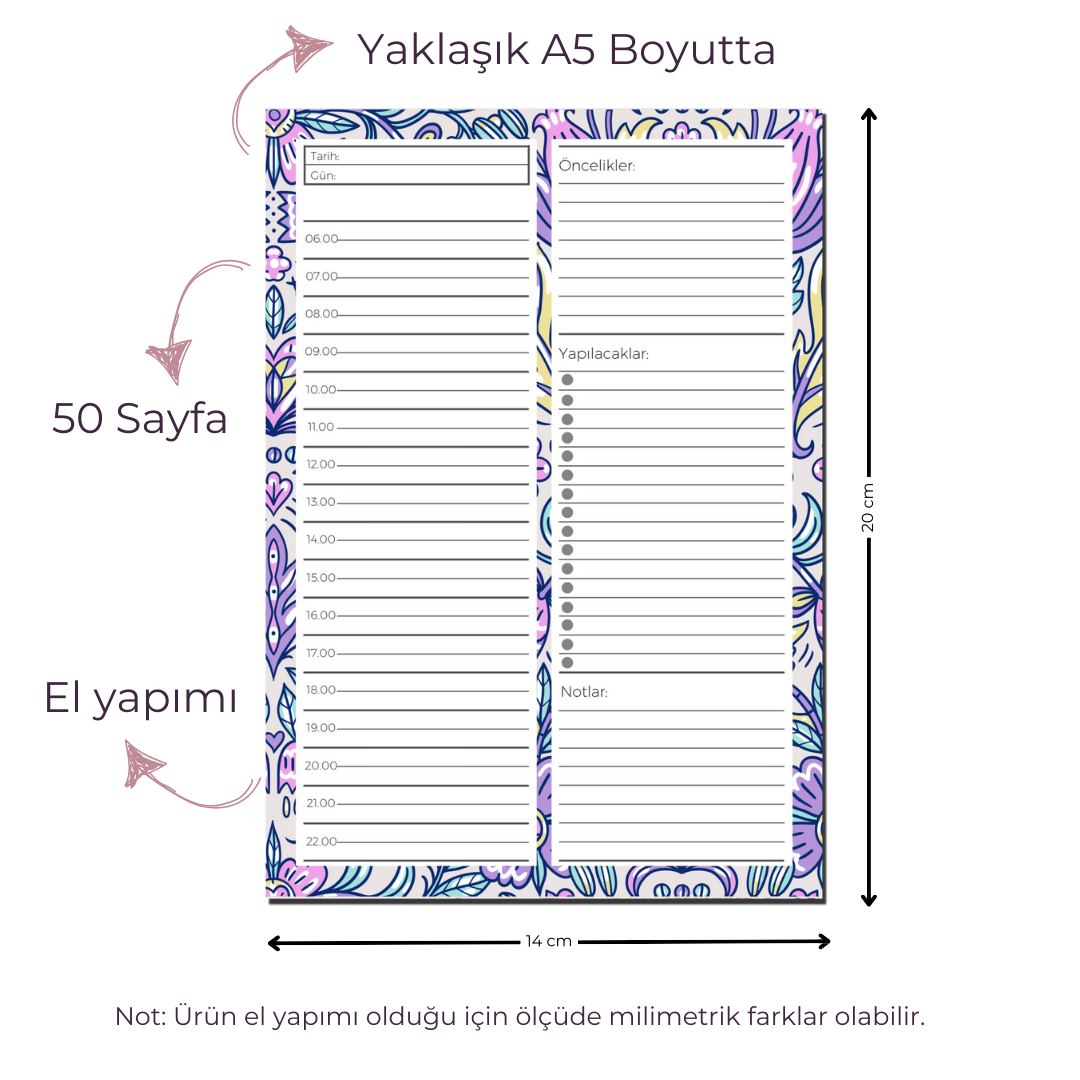 A5 Boyutunda Günlük Planlayıcı - Gününüzü Daha Verimli ve Düzenli Geçirin! - Carmen