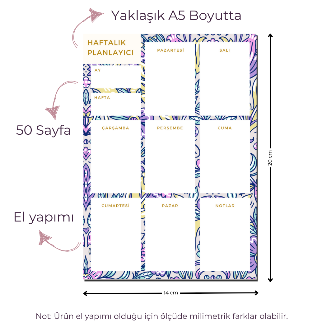 A5 Boyutunda Haftalık Planlayıcı - Organizasyon ve Verimlilik İçin Mükemmel Çözüm! - Carmen