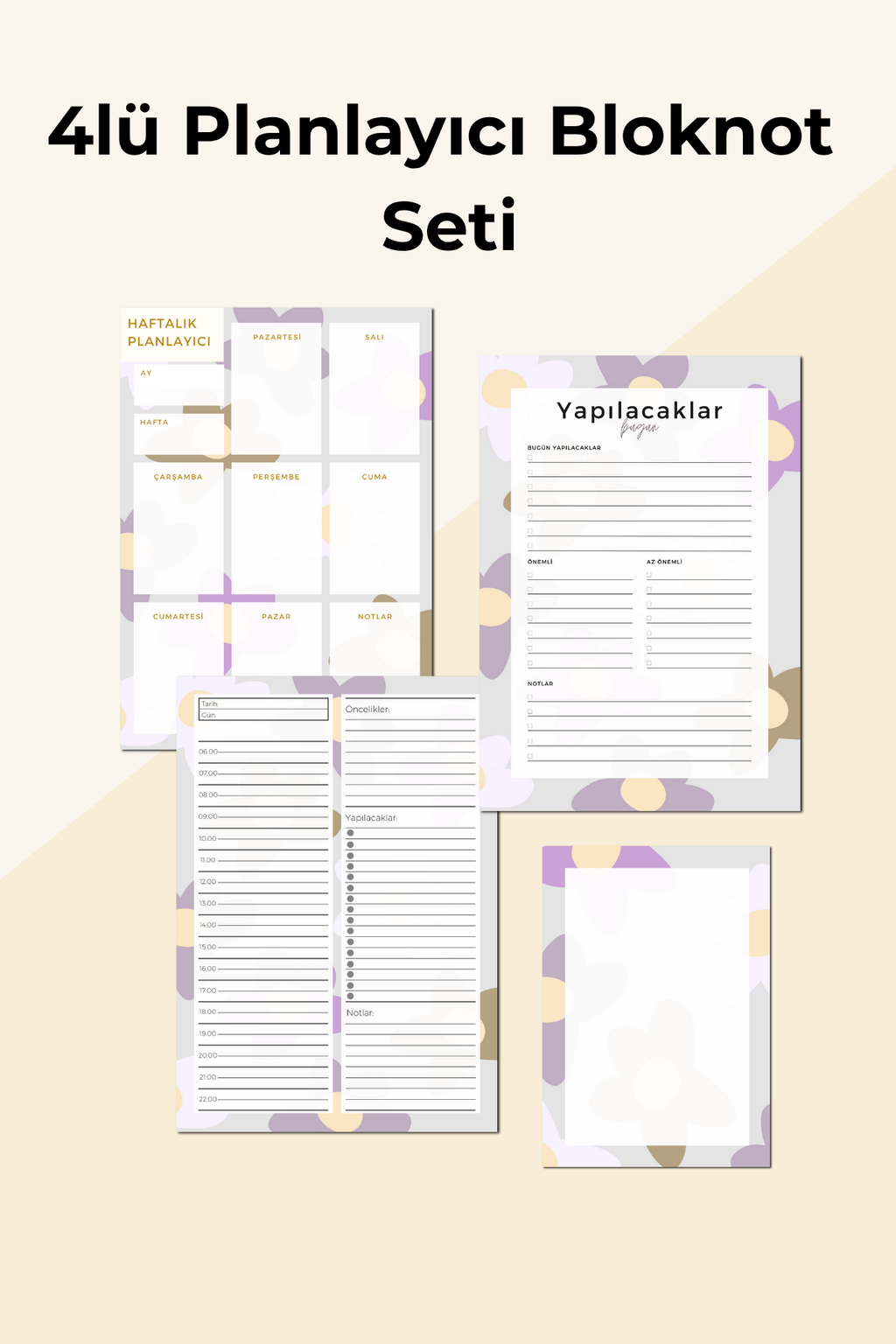 Planlayıcı Bloknot Seti - 4'lü Planlayıcı Bloknot Seti - Çiçekli (Küçük Boy Haftalık Planlayıcılı)