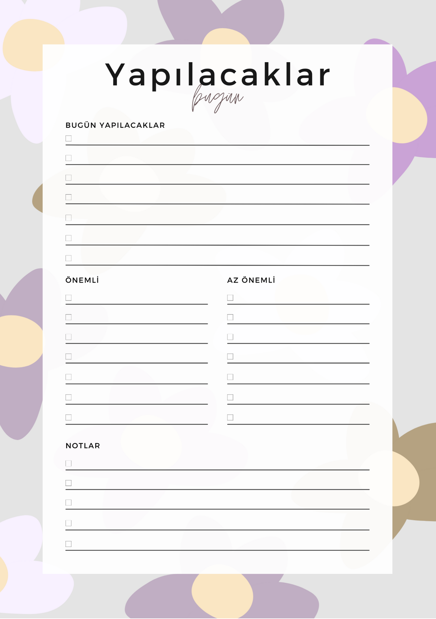 A5 Boyutunda Yapılacaklar Listesi Planlayıcı - Görevlerinizi Kolayca Takip Edin! - Çiçekli