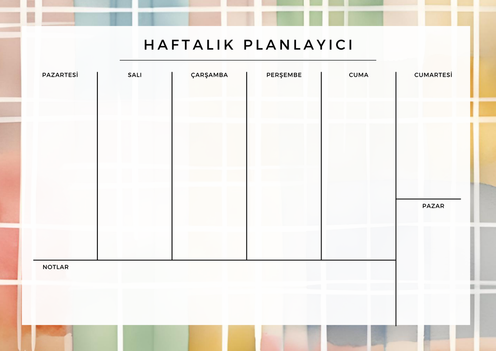 A4 Boyutunda Büyük Haftalık Planlayıcı - Geniş Alanı ile Organizasyonunuzu Kolaylaştırın! - Ekose