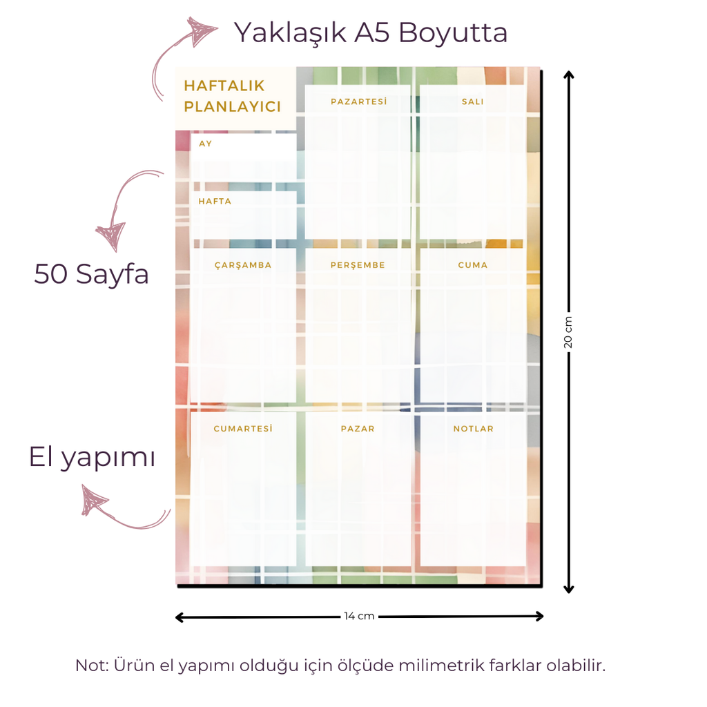 A5 Boyutunda Haftalık Planlayıcı - Organizasyon ve Verimlilik İçin Mükemmel Çözüm! - Ekose