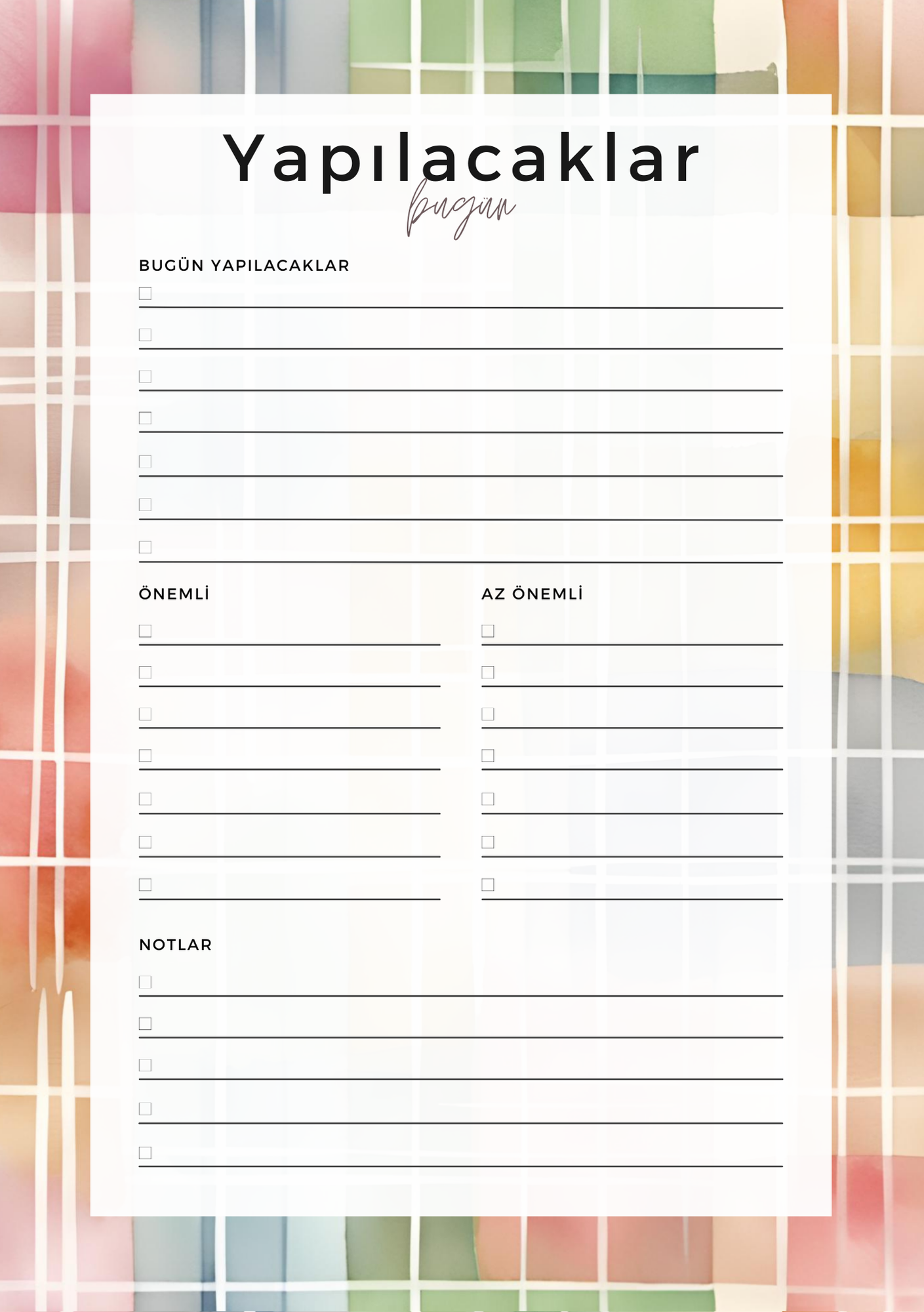 A5 Boyutunda Yapılacaklar Listesi Planlayıcı - Görevlerinizi Kolayca Takip Edin! - Ekose