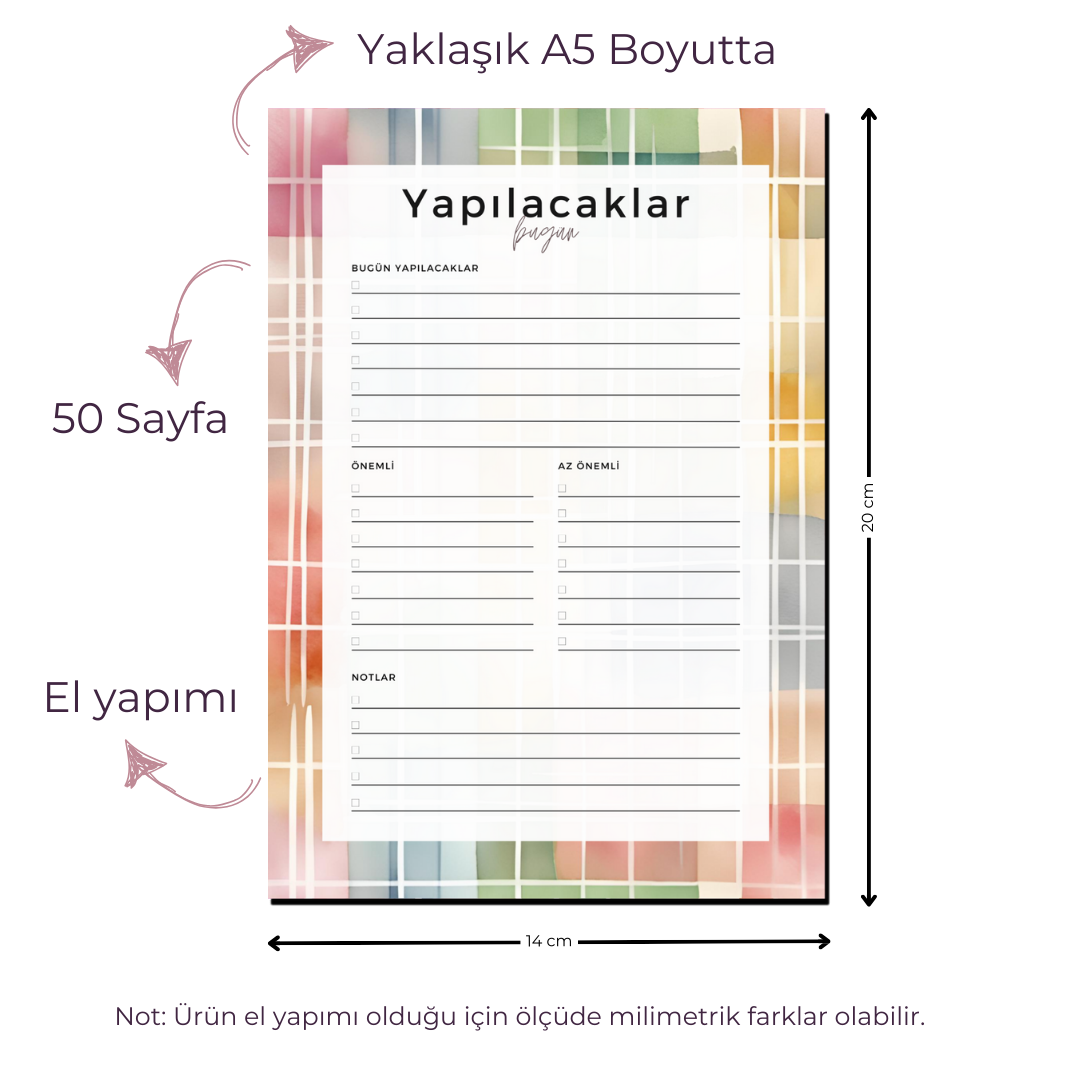 A5 Boyutunda Yapılacaklar Listesi Planlayıcı - Görevlerinizi Kolayca Takip Edin! - Ekose