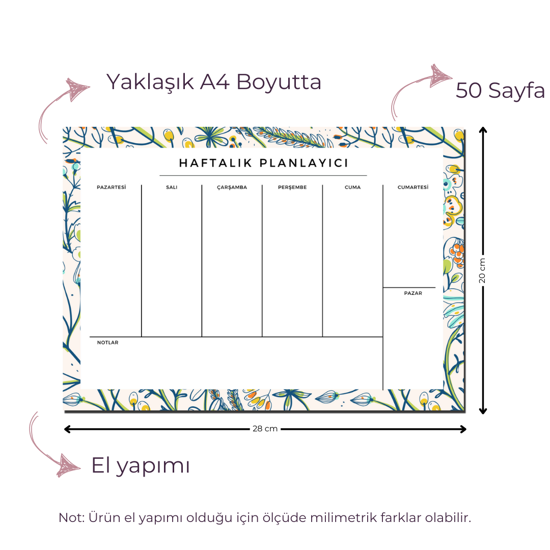 A4 Boyutunda Büyük Haftalık Planlayıcı - Geniş Alanı ile Organizasyonunuzu Kolaylaştırın! - Ella