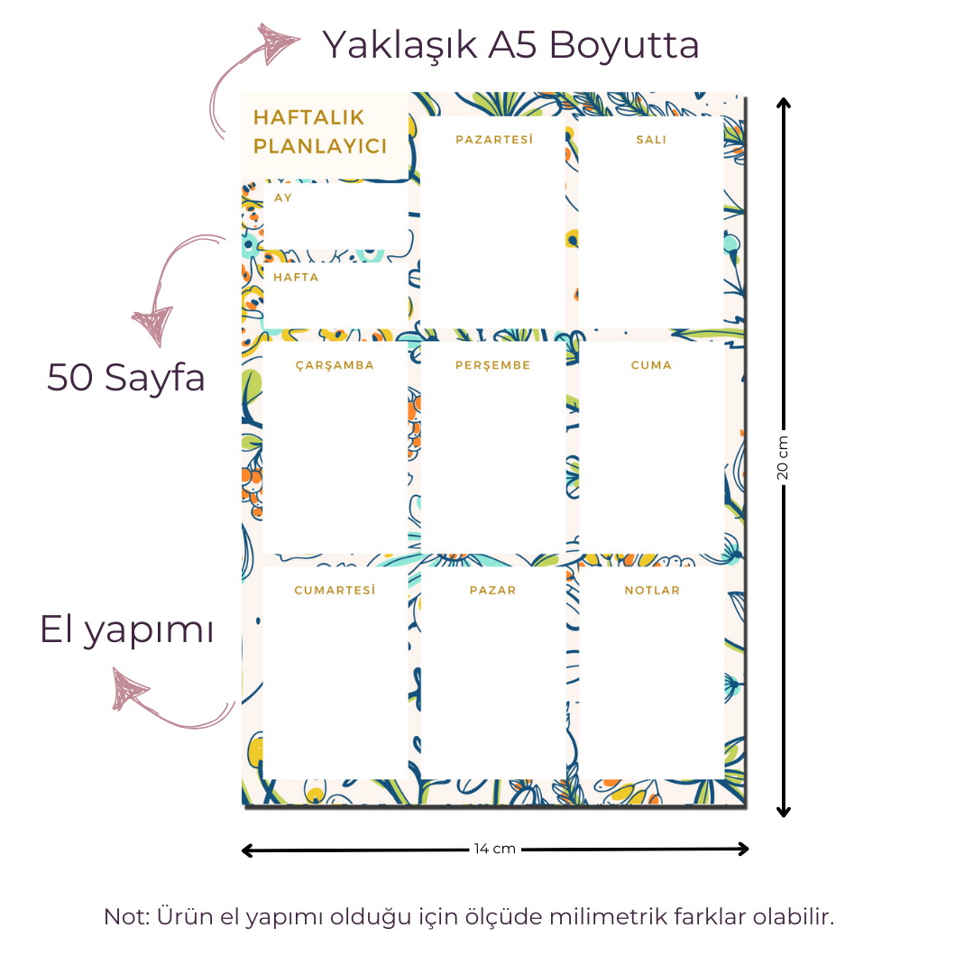 A5 Boyutunda Haftalık Planlayıcı - Organizasyon ve Verimlilik İçin Mükemmel Çözüm! - Ella