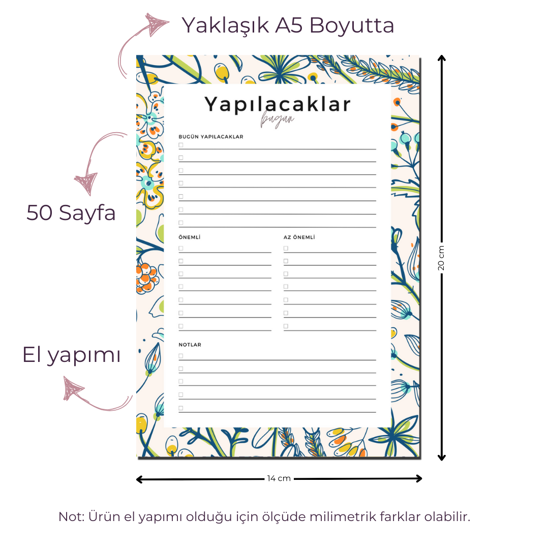 A5 Boyutunda Yapılacaklar Listesi Planlayıcı - Görevlerinizi Kolayca Takip Edin! - Ella