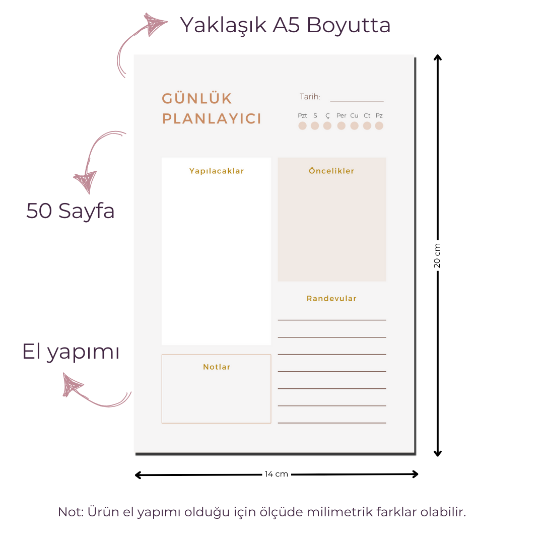 A5 Boyutunda Günlük Planlayıcı - Gününüzü Daha Verimli ve Düzenli Geçirin! - Eva