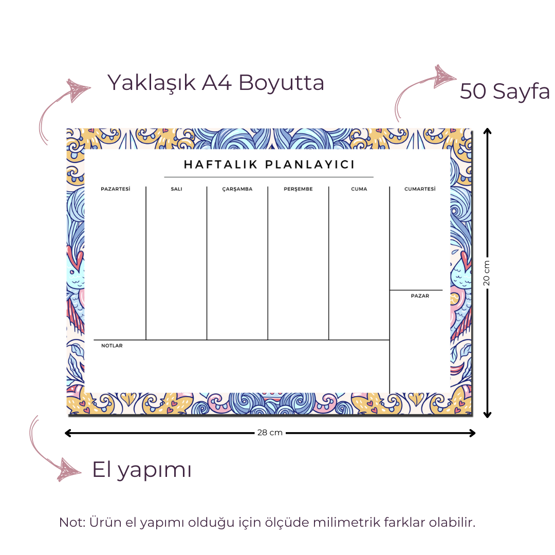 A4 Boyutunda Büyük Haftalık Planlayıcı - Geniş Alanı ile Organizasyonunuzu Kolaylaştırın! - Eve