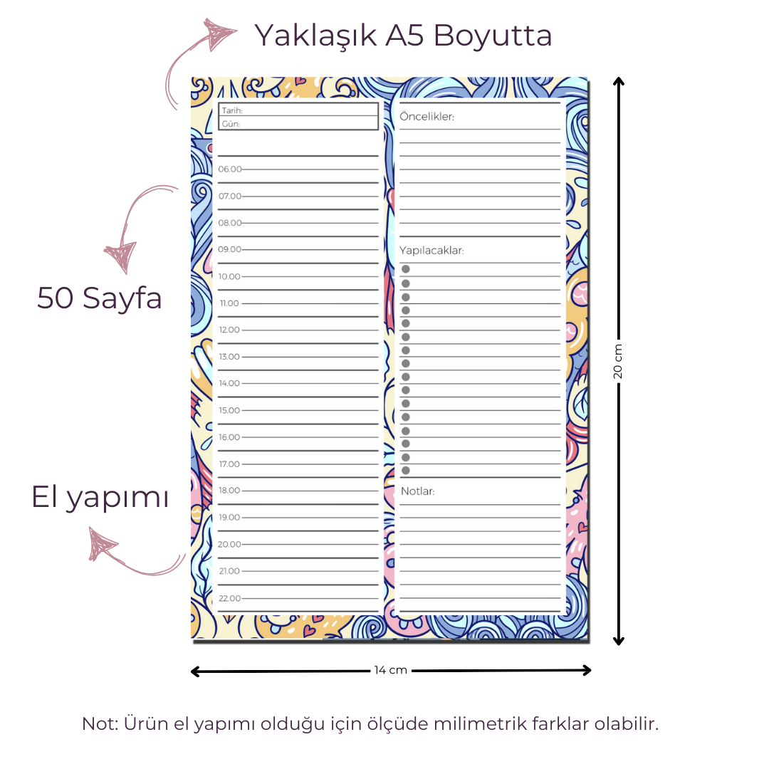 A5 Boyutunda Günlük Planlayıcı - Gününüzü Daha Verimli ve Düzenli Geçirin! - Eve