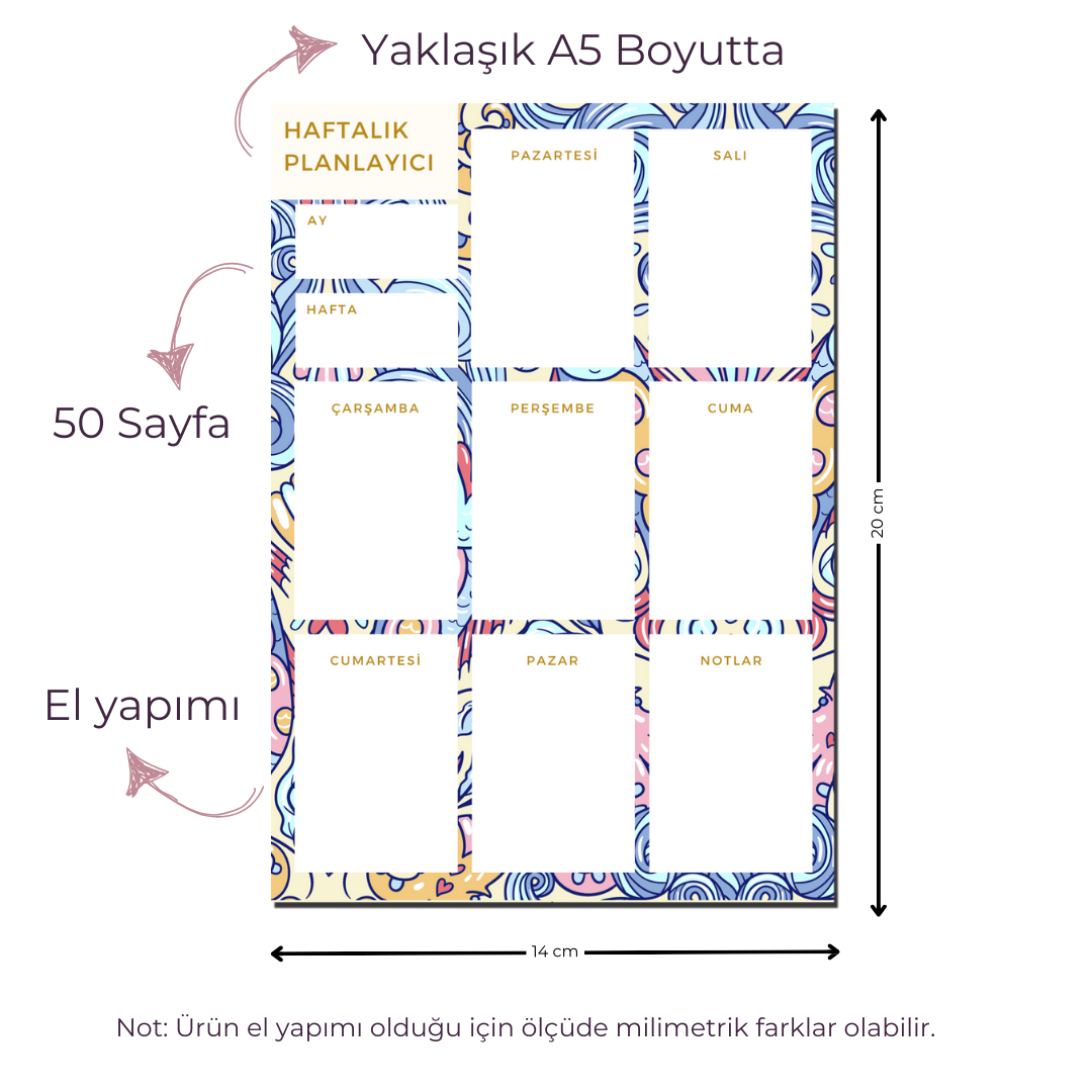 A5 Boyutunda Haftalık Planlayıcı - Organizasyon ve Verimlilik İçin Mükemmel Çözüm! - Eve