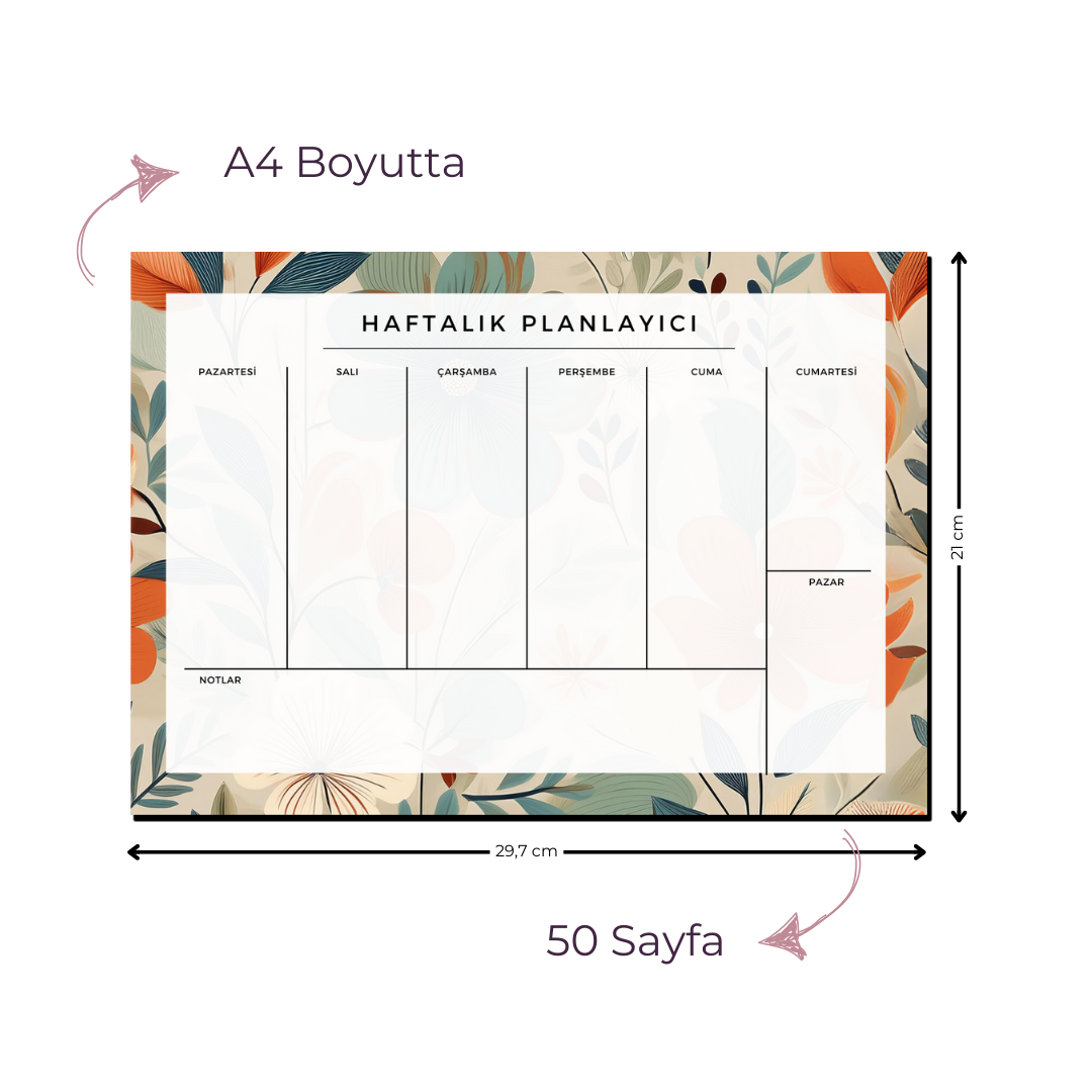 A4 Boyutunda Büyük Haftalık Planlayıcı - Geniş Alanı ile Organizasyonunuzu Kolaylaştırın! - Gelincik