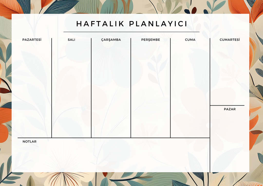 A4 Boyutunda Büyük Haftalık Planlayıcı - Geniş Alanı ile Organizasyonunuzu Kolaylaştırın! - Gelincik
