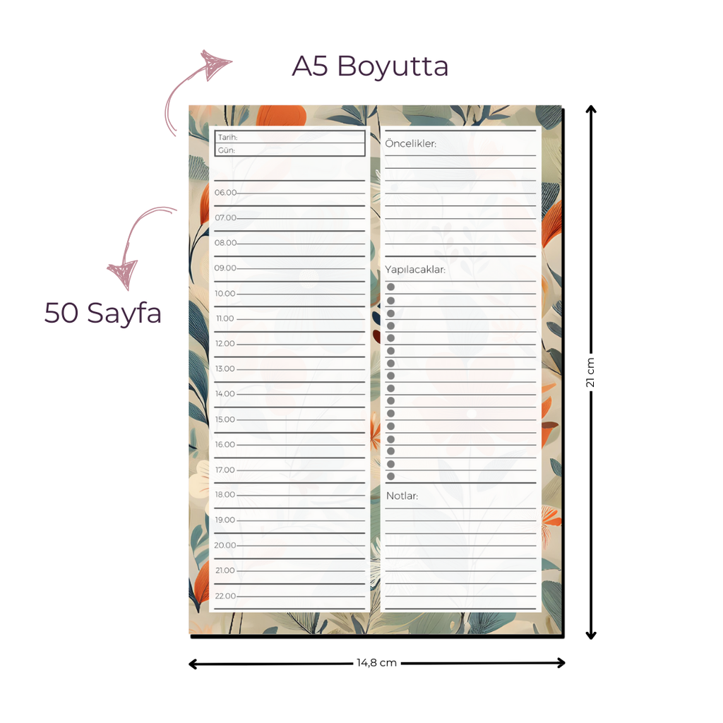 A5 Boyutunda Günlük Planlayıcı - Gününüzü Daha Verimli ve Düzenli Geçirin! - Gelincik