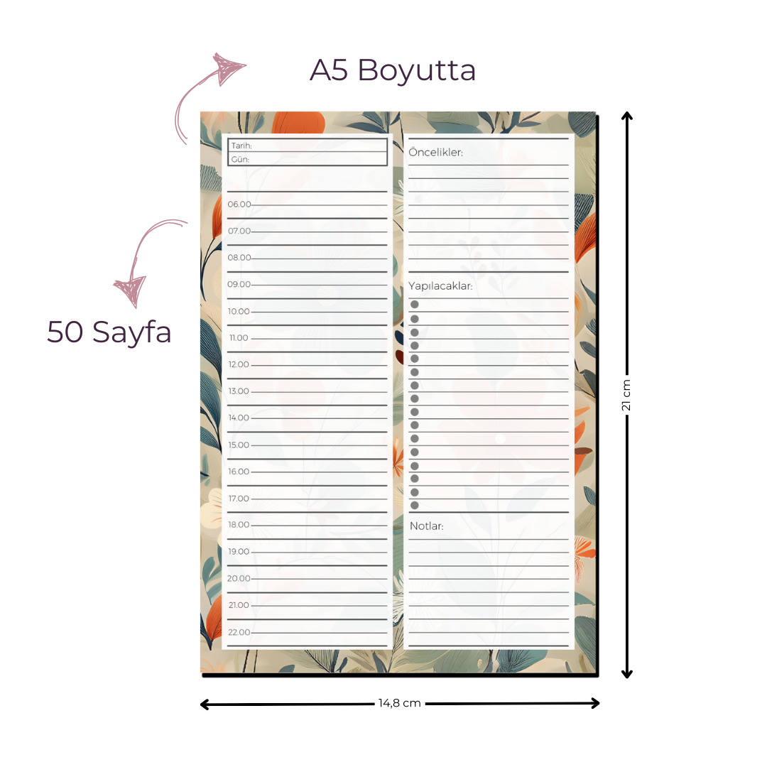 A5 Boyutunda Günlük Planlayıcı - Gününüzü Daha Verimli ve Düzenli Geçirin! - Gelincik