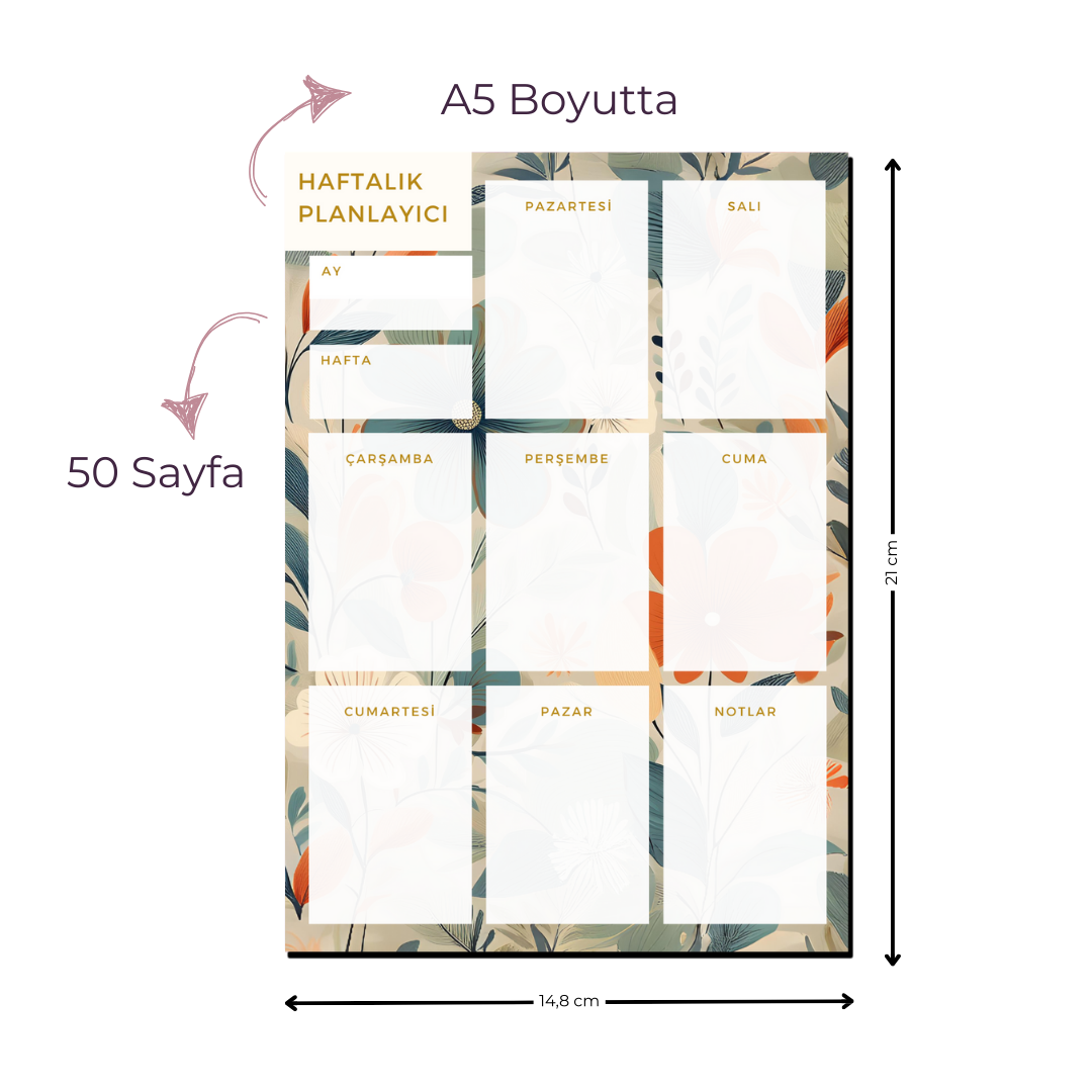 A5 Boyutunda Haftalık Planlayıcı - Organizasyon ve Verimlilik İçin Mükemmel Çözüm! - Gelincik