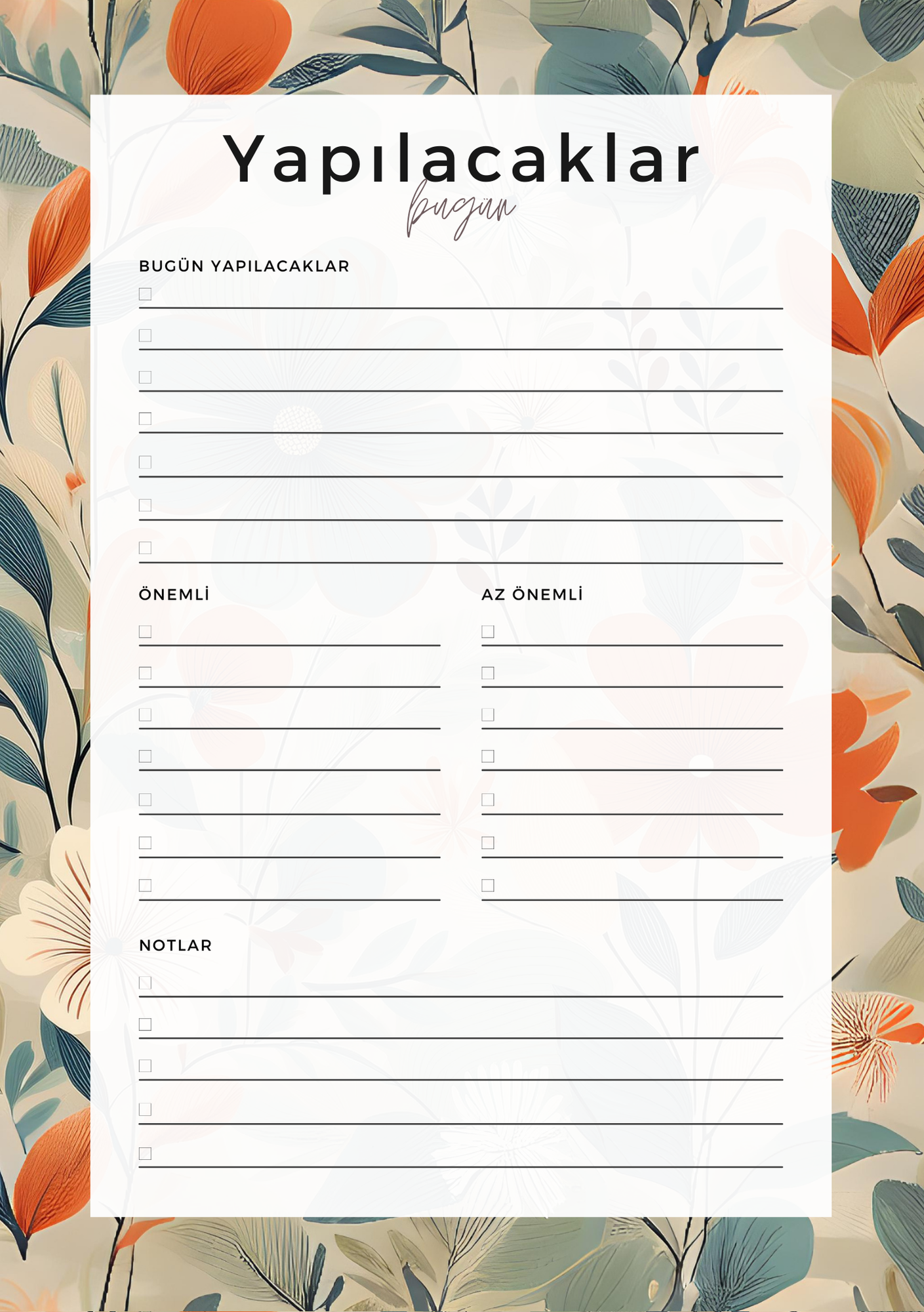 A5 Boyutunda Yapılacaklar Listesi Planlayıcı - Görevlerinizi Kolayca Takip Edin! - Gelincik