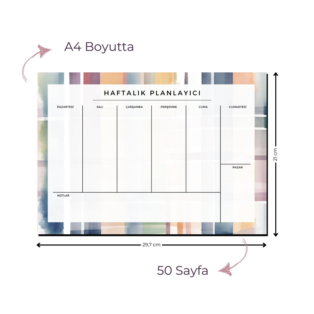 A4 Boyutunda Büyük Haftalık Planlayıcı - Geniş Alanı ile Organizasyonunuzu Kolaylaştırın! - Gökkuşağı