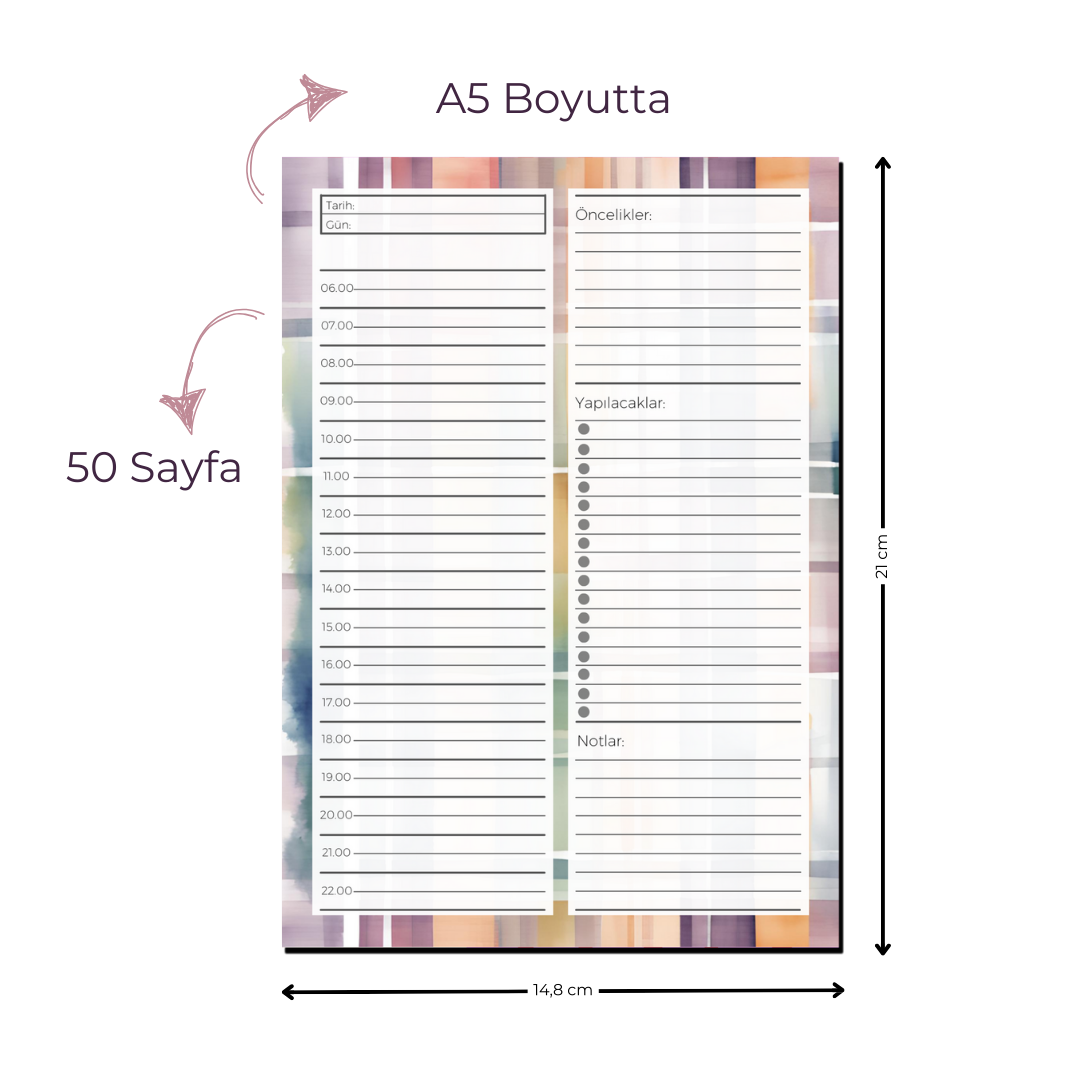 A5 Boyutunda Günlük Planlayıcı - Gününüzü Daha Verimli ve Düzenli Geçirin! - Gökkuşağı