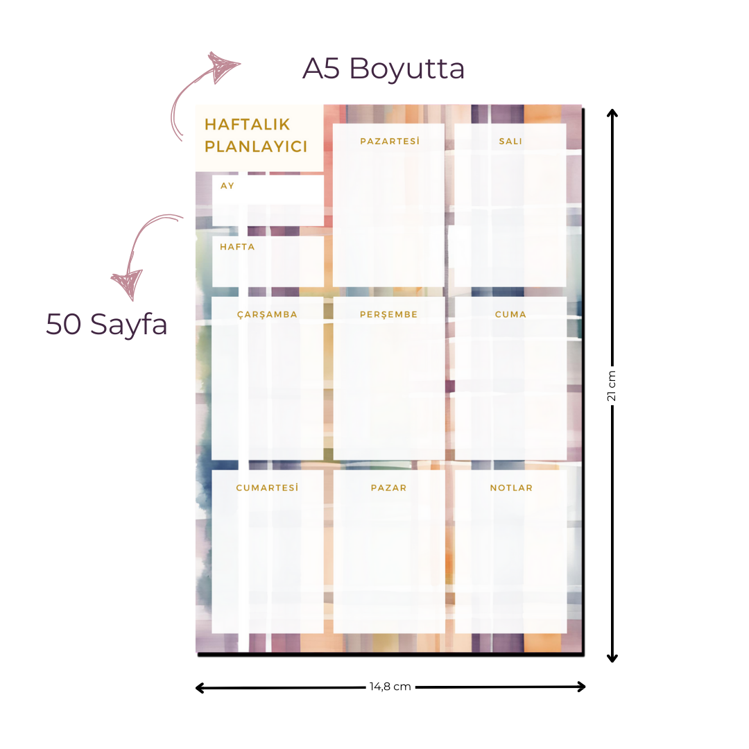 A5 Boyutunda Haftalık Planlayıcı - Organizasyon ve Verimlilik İçin Mükemmel Çözüm! - Gökkuşağı