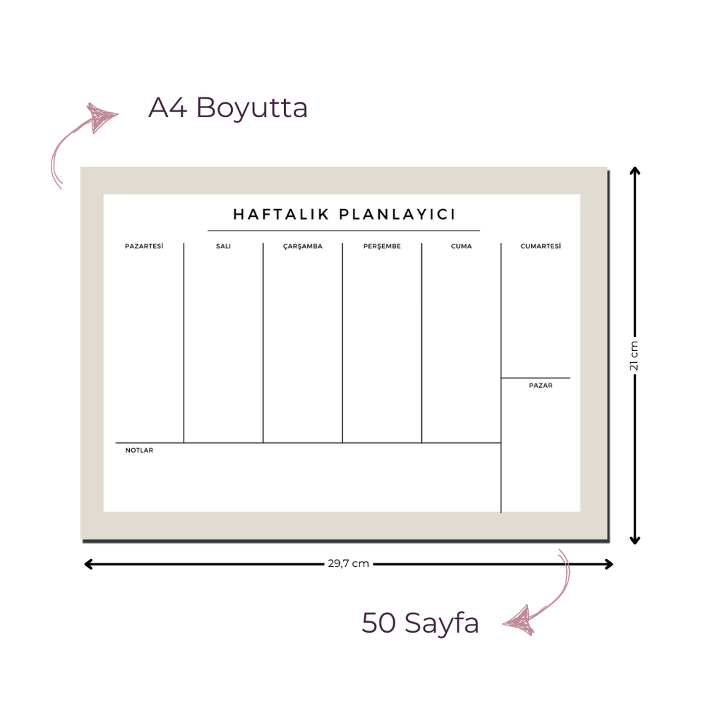 A4 Boyutunda Büyük Haftalık Planlayıcı - Geniş Alanı ile Organizasyonunuzu Kolaylaştırın! - Gri