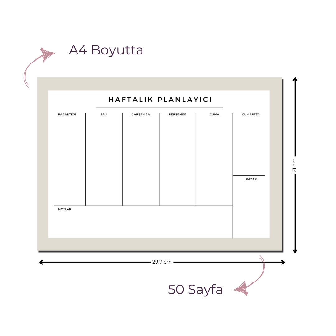 A4 Boyutunda Büyük Haftalık Planlayıcı - Geniş Alanı ile Organizasyonunuzu Kolaylaştırın! - Gri