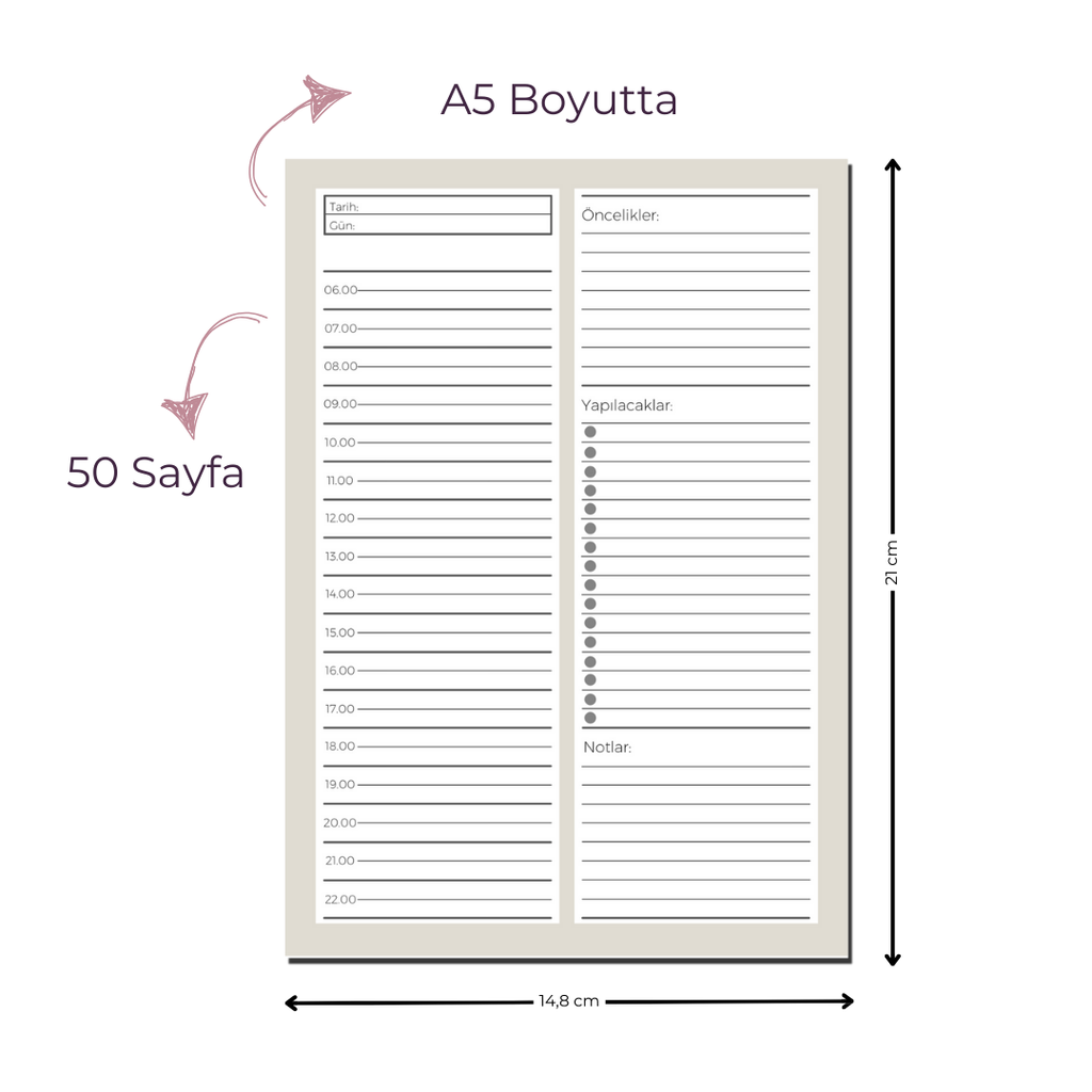 A5 Boyutunda Günlük Planlayıcı - Gününüzü Daha Verimli ve Düzenli Geçirin! - Gri