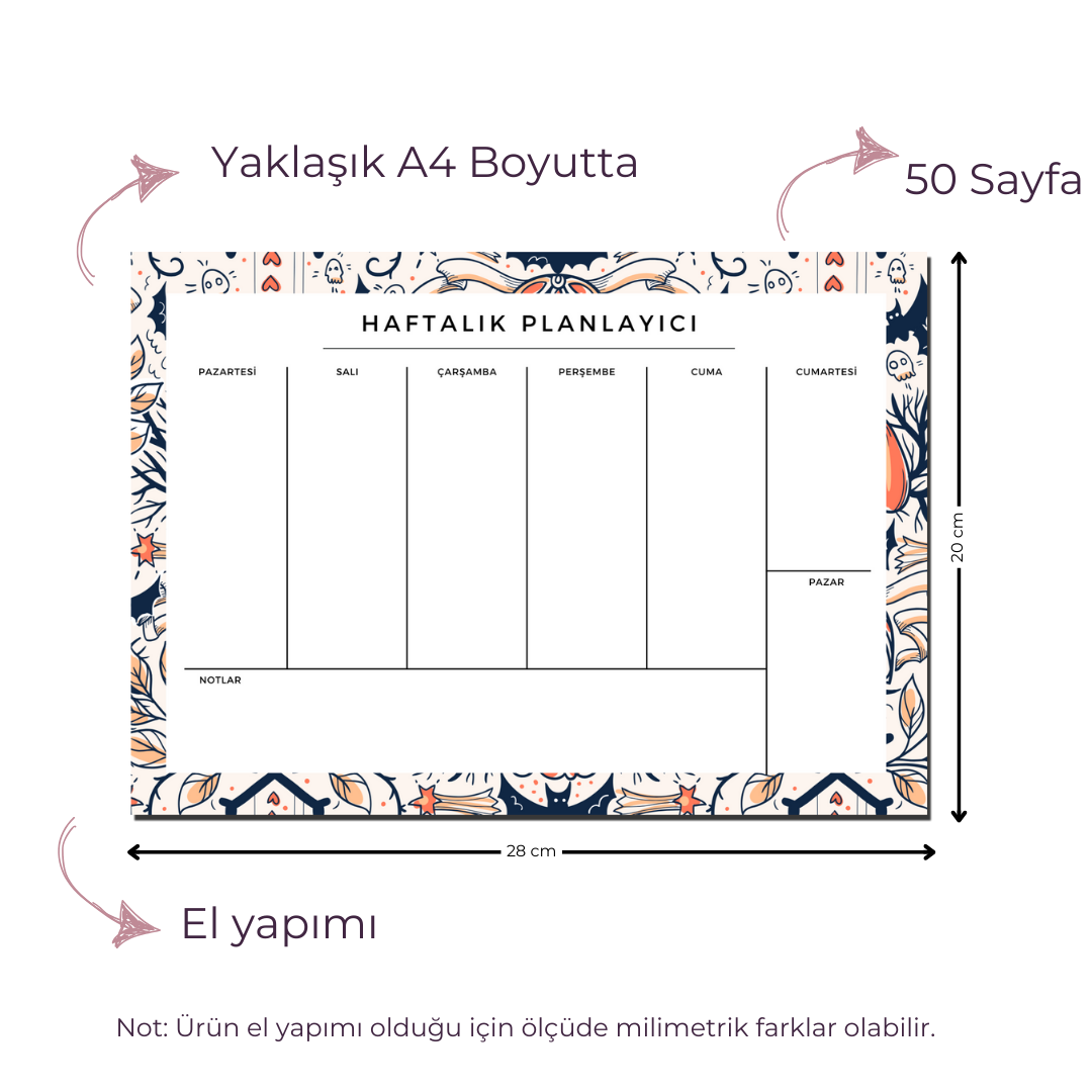 A4 Boyutunda Büyük Haftalık Planlayıcı - Geniş Alanı ile Organizasyonunuzu Kolaylaştırın! - Gwen Light