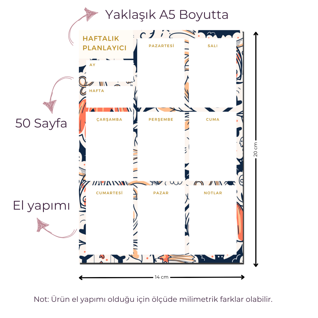 A5 Boyutunda Haftalık Planlayıcı - Organizasyon ve Verimlilik İçin Mükemmel Çözüm! - Gwen Light