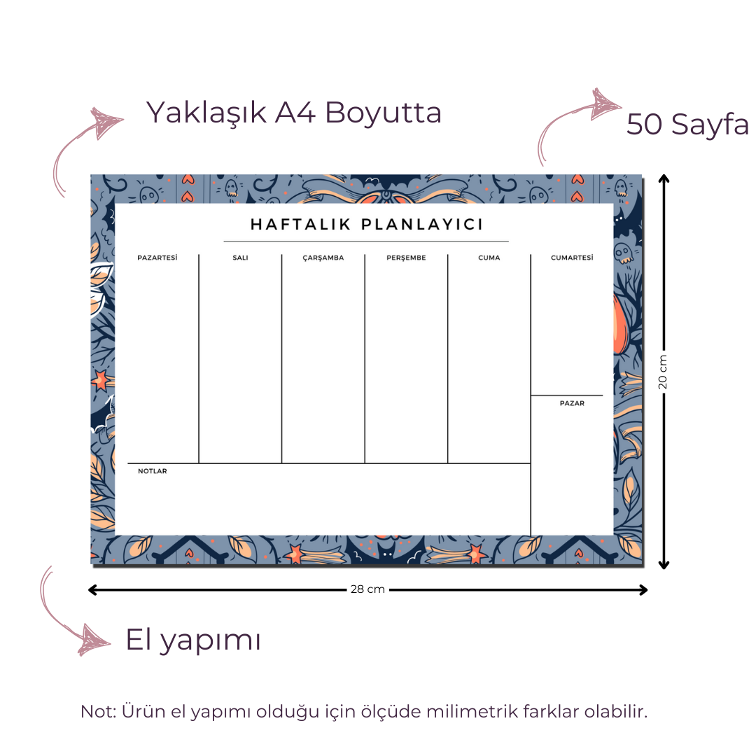 A4 Boyutunda Büyük Haftalık Planlayıcı - Geniş Alanı ile Organizasyonunuzu Kolaylaştırın! - Gwen