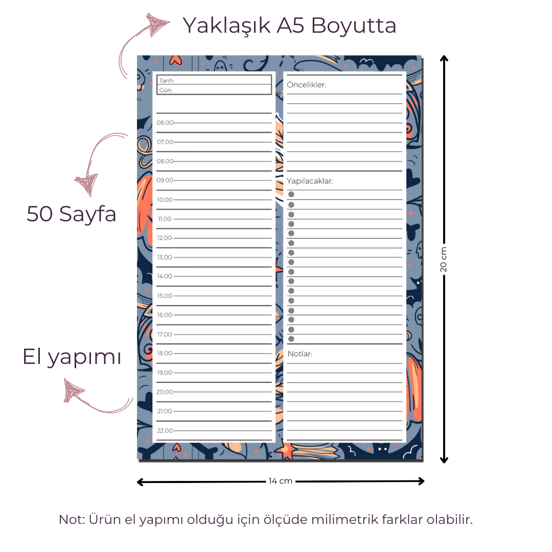A5 Boyutunda Günlük Planlayıcı - Gününüzü Daha Verimli ve Düzenli Geçirin! - Gwen