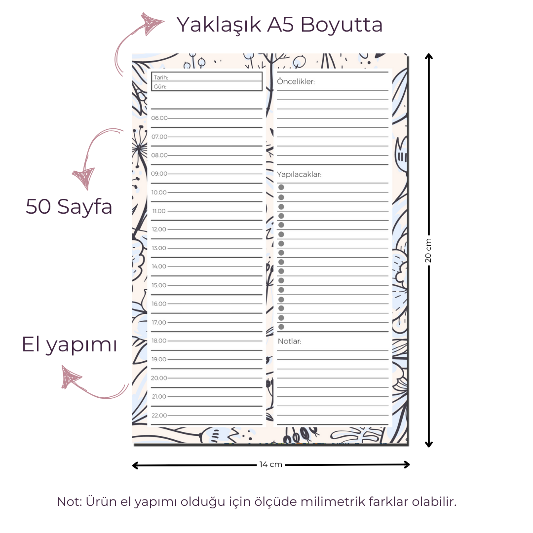 A5 Boyutunda Günlük Planlayıcı - Gününüzü Daha Verimli ve Düzenli Geçirin! - Jennifer
